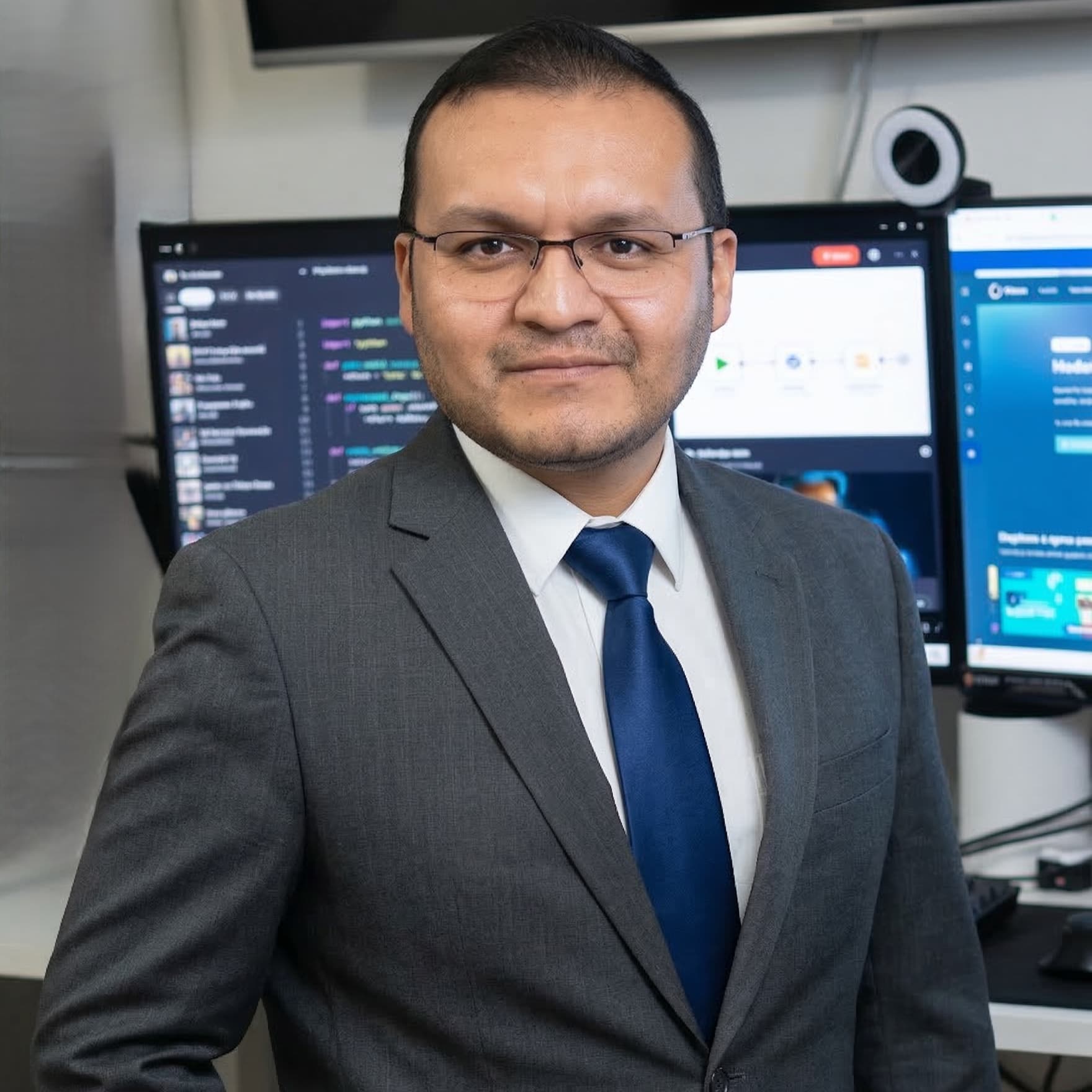 Blue lit technology office